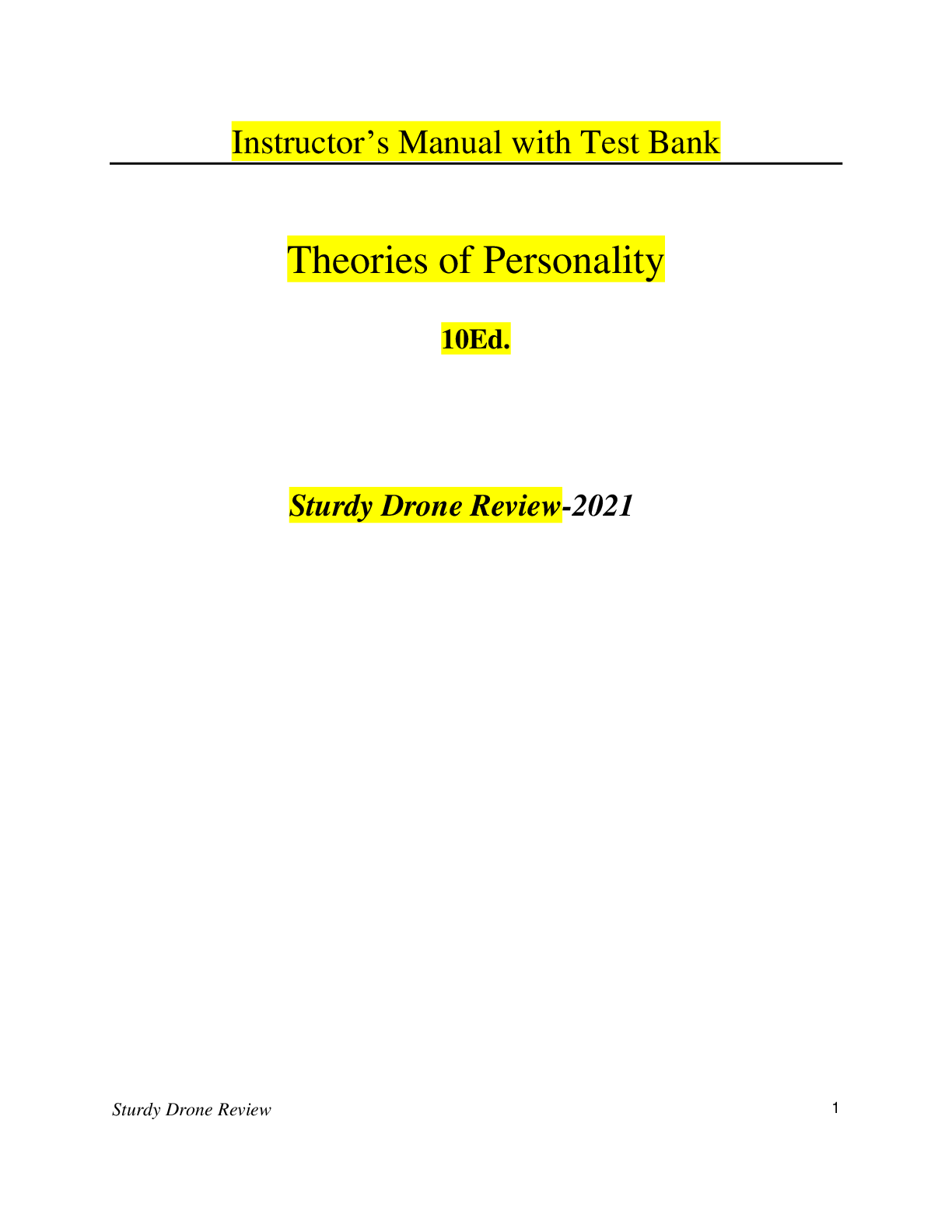 Preview of Theories of Personality 10Ed Ryckman + Instructors Manual-All 18 Chapters with Study guide